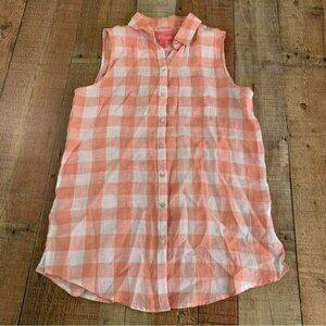 Isaac Mizrahi white and orange Button up sleeveless linen blouse women’s small